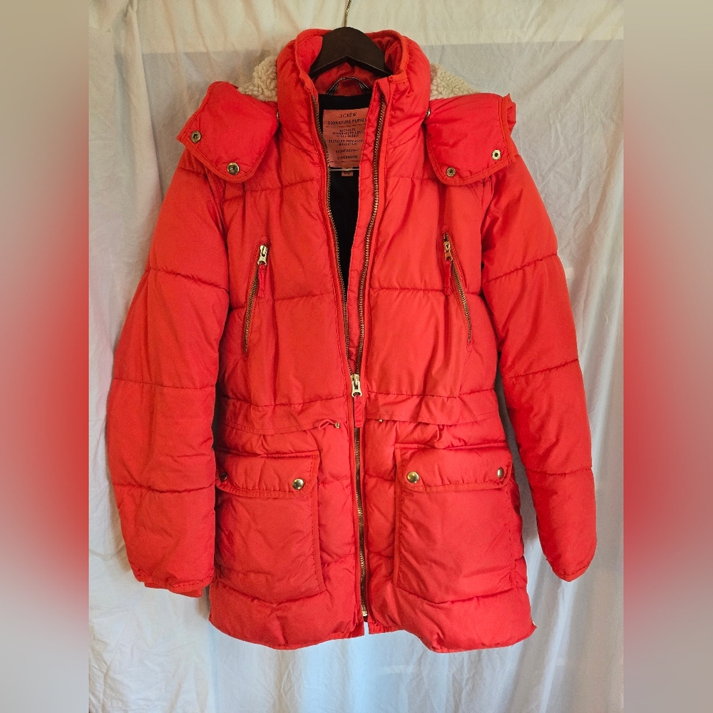 J. Crew Orange Signature Puffer Coat size XS Extra Small - Picture 2 of 5